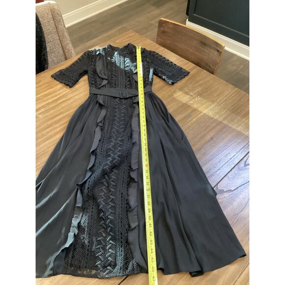 Self Portrait Geometric Black Lace Midi Dress short sleeve ruffle accents 2 - Picture 4 of 12